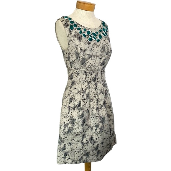 LELA ROSE Sz 6 Aqua Embellished Rhinestone Abstract Sheath Dress - Picture 2 of 11